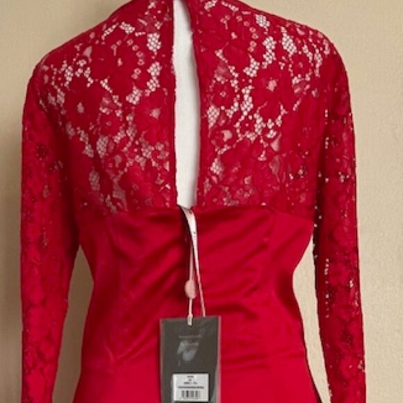 House of CB Jennica Red Rose Satin and Lace Mini Dress - Picture 7 of 9